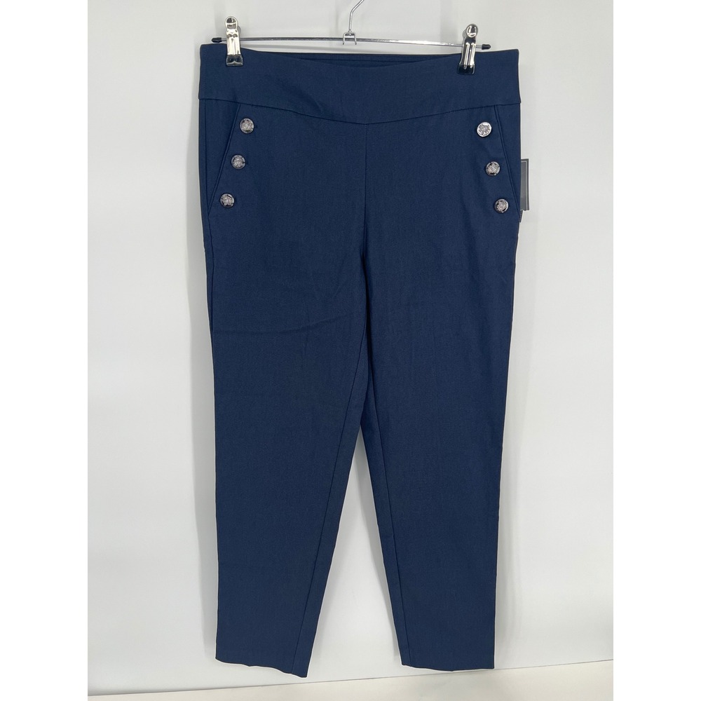 Counterpart Navy Blue Super Stretch Pull On Pants Sailor Crest Button Slim Leg